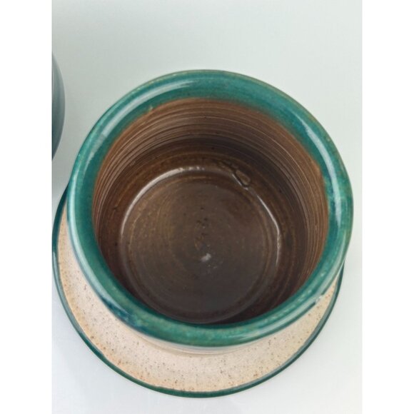Studio Art Pottery Butter Keeper Crock w/ Lid Green Artist Signed Sun Valley, ID - Picture 10 of 16